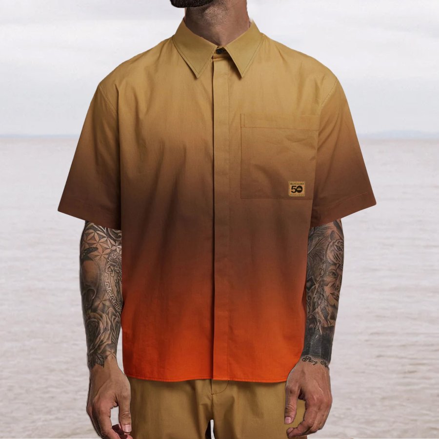 

Men's Surf Gradient Color Short Sleeve Casual Holiday Shirt