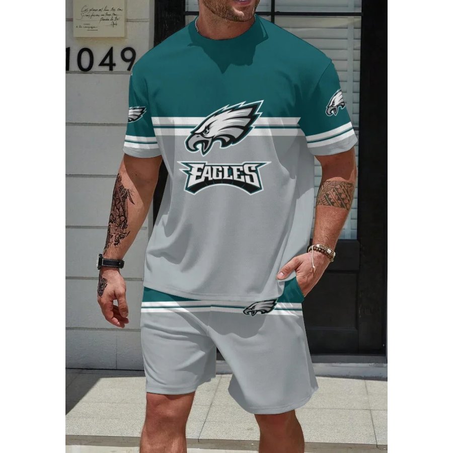 

Unisex Rugby Sports League Printed Short Sleeve T-Shirt Shorts Casual Set