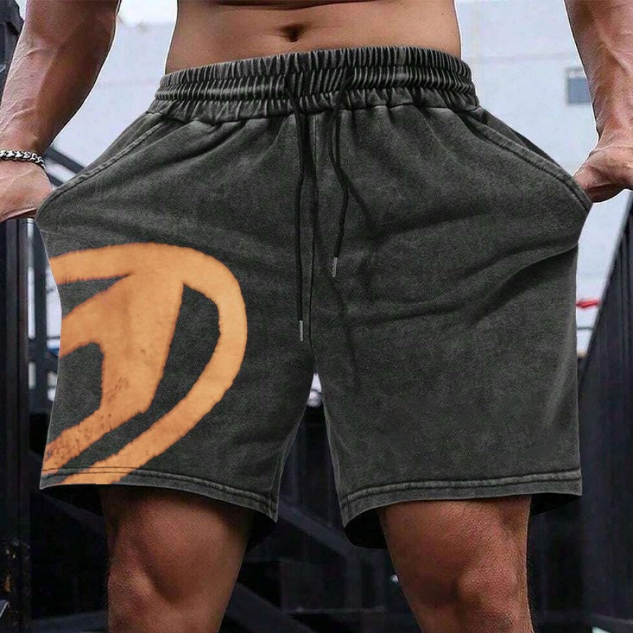 

Men Retro Print Drawstring Waist Shorts