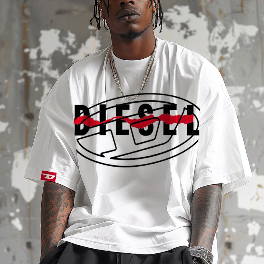 

Men's Oversized Color Block Street Graphic Print T-shirt