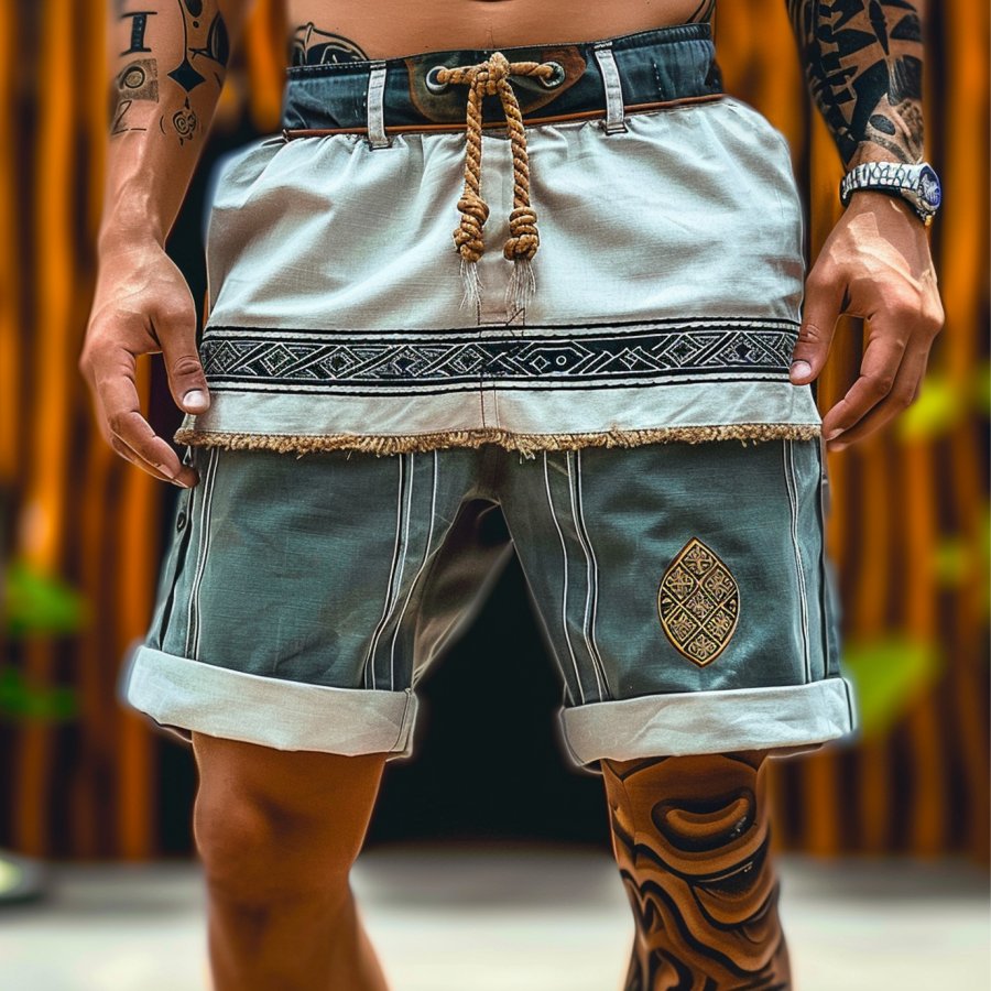 

Men's Ethnic Graphic Printed Corduroy Surf Cargo Casual Work Shorts