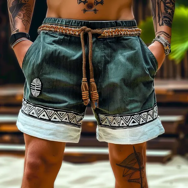 Men's Ethnic Graphic Printed Corduroy Surf Cargo Casual Work Shorts - Cotosen.com