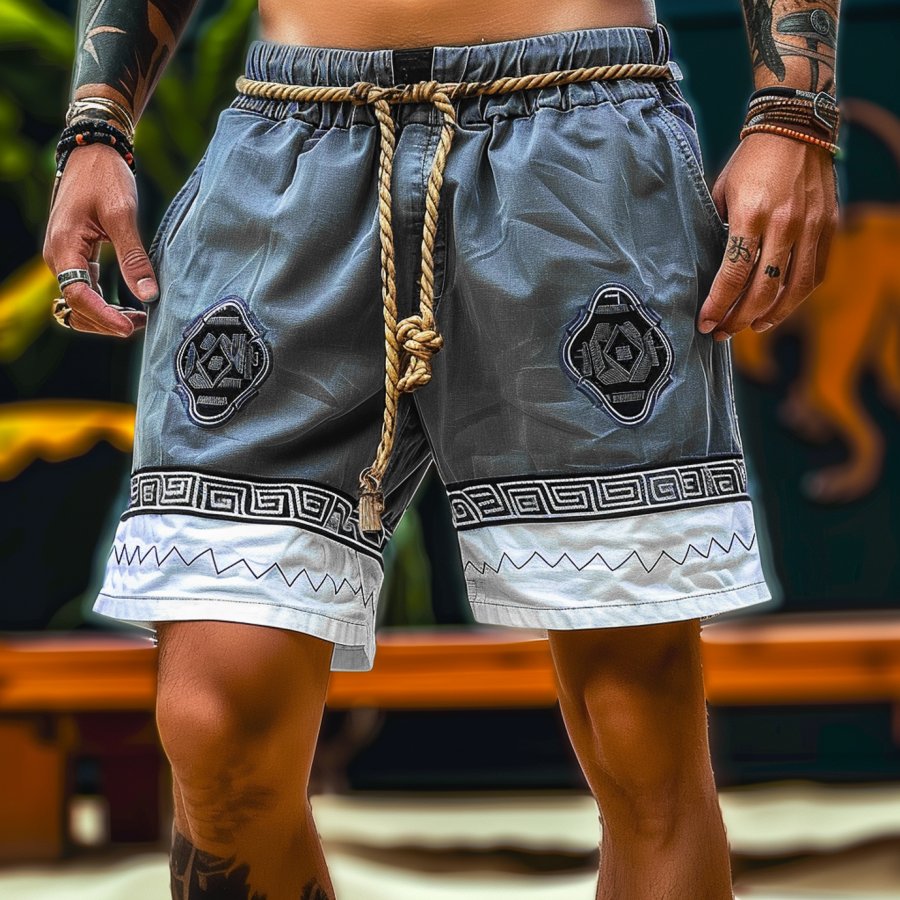 

Men's Ethnic Graphic Printed Corduroy Surf Cargo Casual Work Shorts