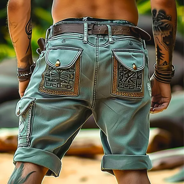 Men's Ethnic Graphic Printed Surf Cargo Shorts Beach Vacation Multi-Pocket Daily Hawaii Casual Work Shorts - Cotosen.com