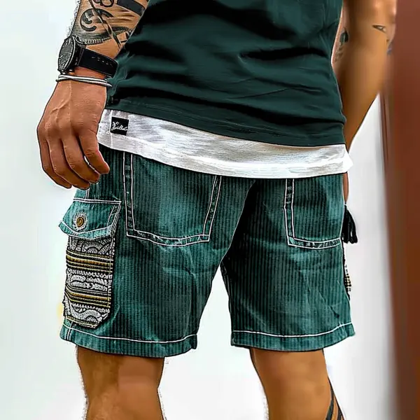 Men's Ethnic Graphic Printed Corduroy Surf Cargo Casual Work Shorts - Wayrates.com 