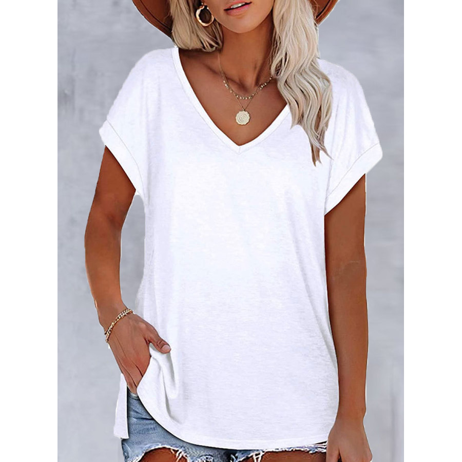 

V-neck Casual Loose Solid Color Short-sleeved T-shirt