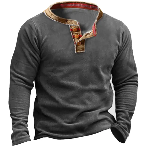 Men's Outdoor Polar Fleece Comfortable Retro Henley Collar Sweatshirt - Wayrates.com 