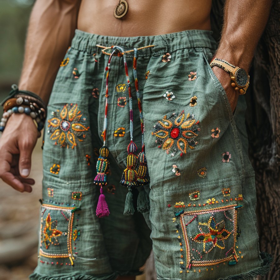 

Men's Ethnic Printed Cotton And Linen Shorts