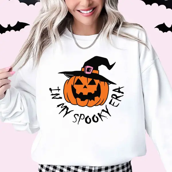 Women's Vintage Halloween Pumpkin In My Spooky Era Long Sleeve Crew Neck Sweatshirt - Wayrates.com 