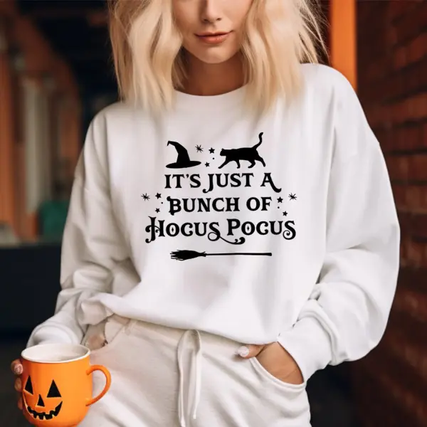 Women's Vintage Halloween It's Just A Bunch Long Sleeve Crew Neck Sweatshirt - Wayrates.com 