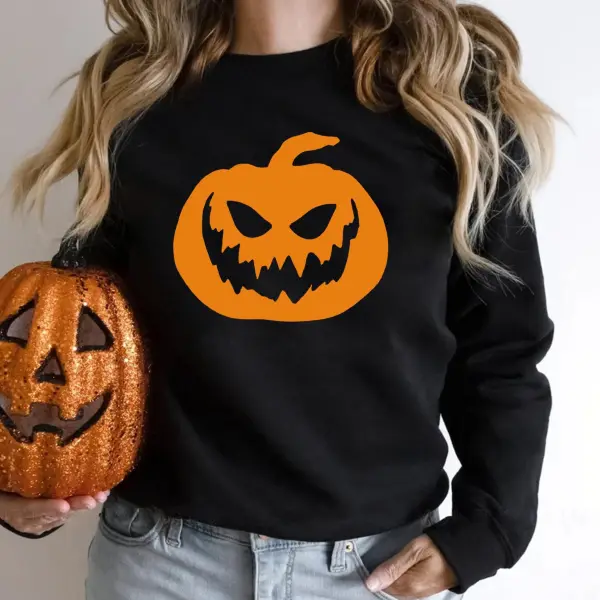 Women's Vintage Halloween Pumpkin Long Sleeve Crew Neck Sweatshirt - Wayrates.com 