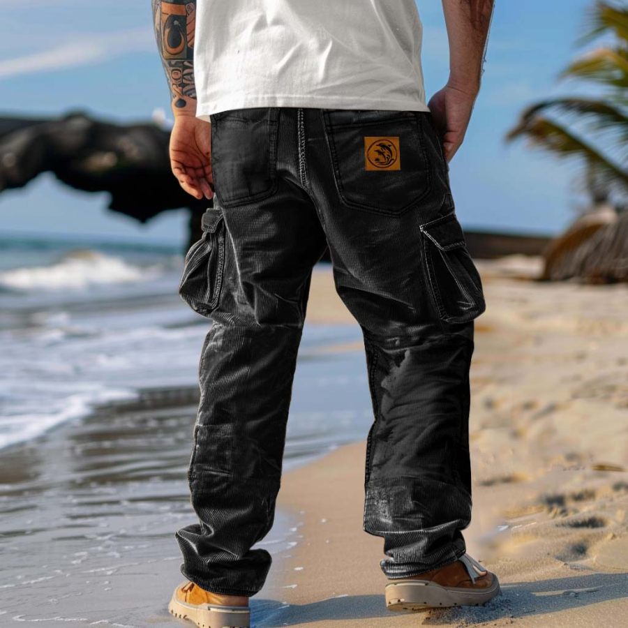 

Men's Vintage Corduroy Dolphin Outdoor Multi-pocket Cargo Pants Trousers