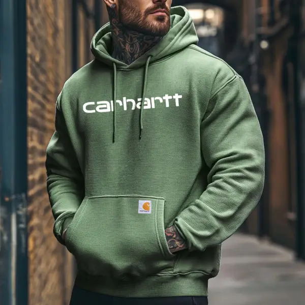 Carhartt Men's Vintage Waffle Knit Pocket Long Sleeve Casual Green Hoodie - Wayrates.com 