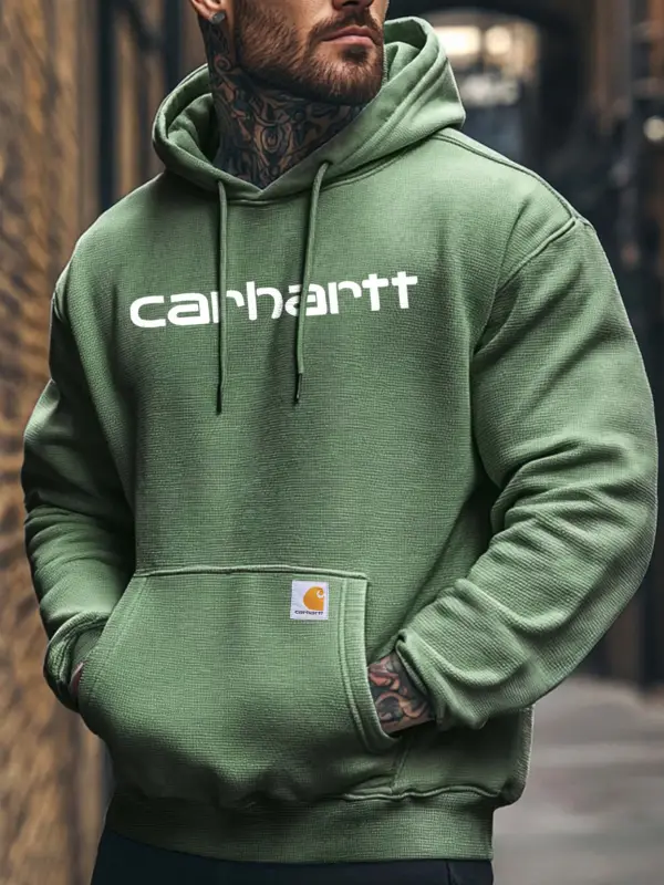 Men's Vintage Waffle Knit Pocket Long Sleeve Casual Hoodie - Menbarn.com 