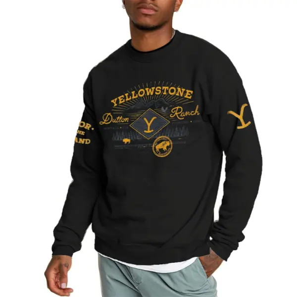 Men's Vintage Yellowstone Print Crew Neck Pullover Sweatshirt - Wayrates.com 