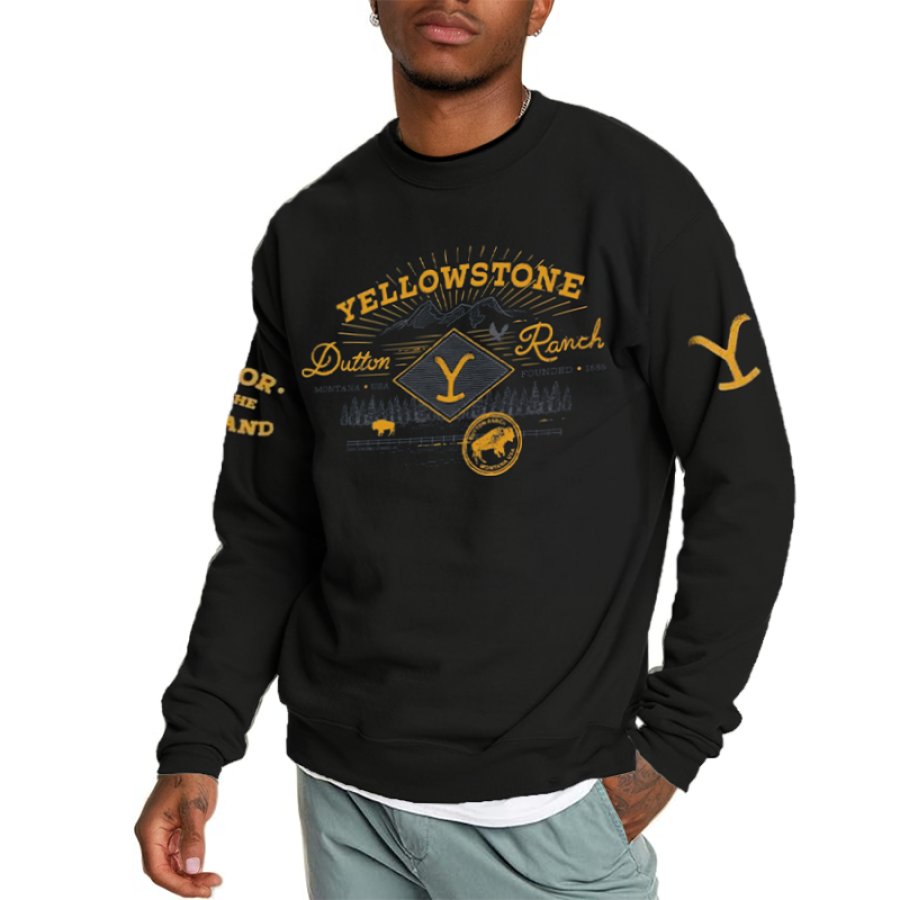 

Men's Vintage Yellowstone Print Crew Neck Pullover Sweatshirt