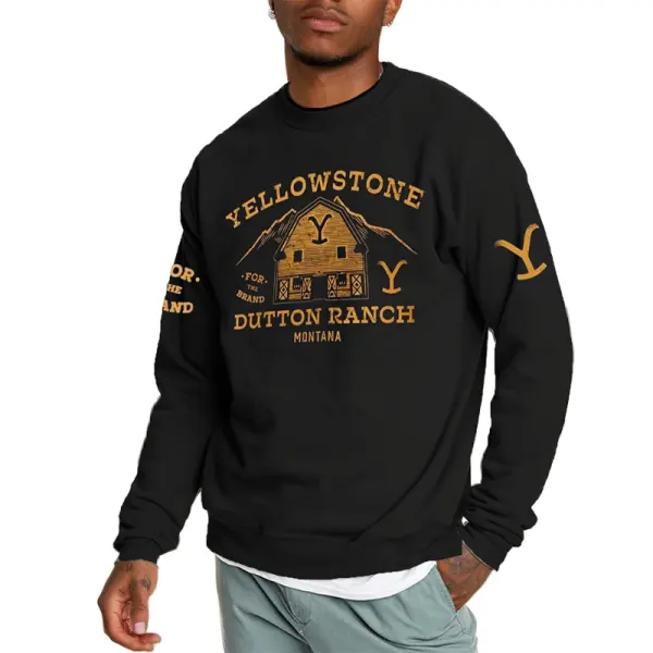 Men's Vintage Yellowstone Printed Crew Neck Pullover Sweatshirt - Wayrates.com 