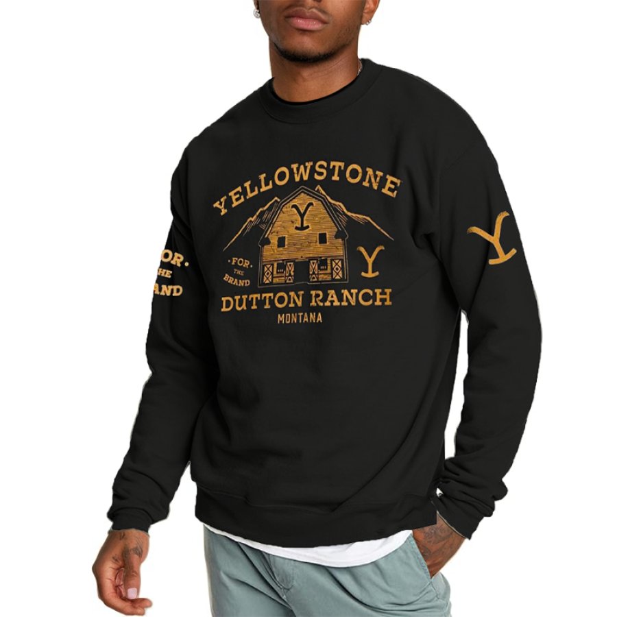 

Men's Vintage Yellowstone Printed Crew Neck Pullover Sweatshirt