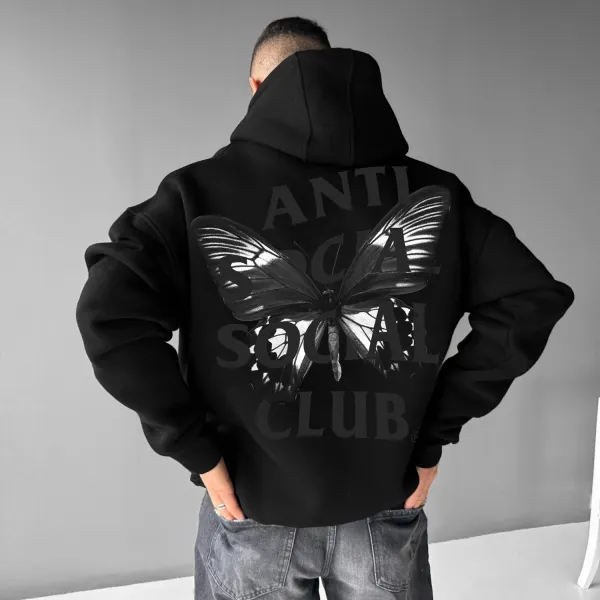 Men's Butterfly Lettering Oversized Hoodie - Wayrates.com 
