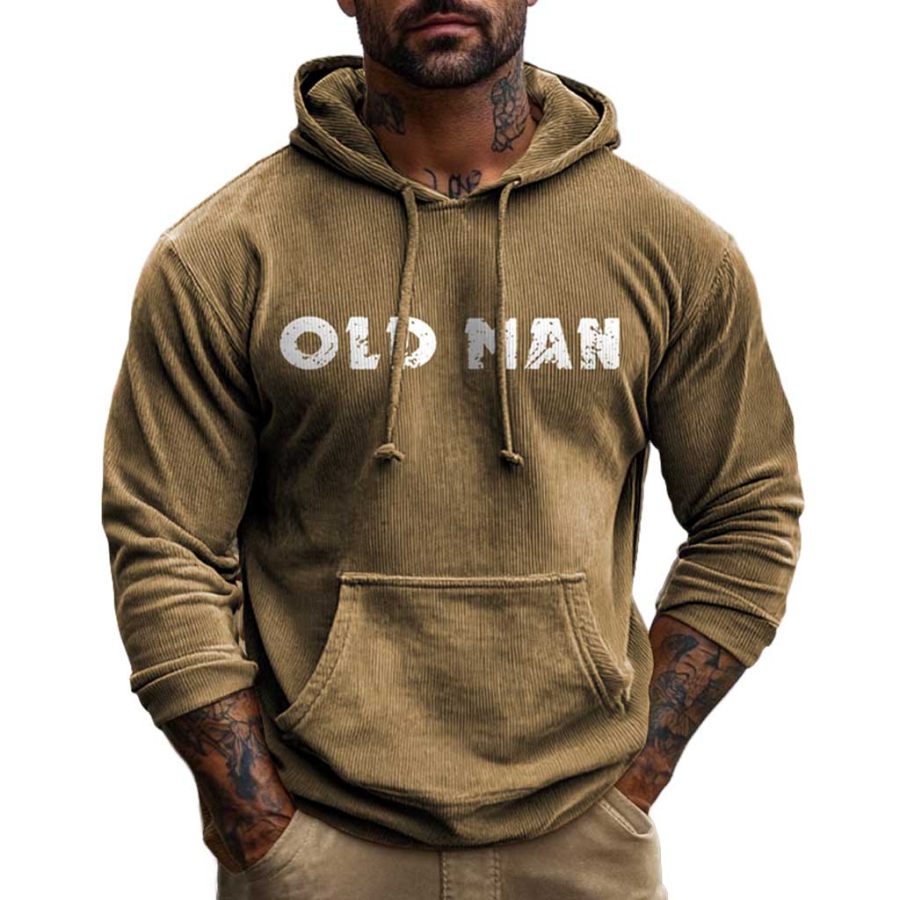 

Men's Vintage Old Man Corduroy Pocket Long Sleeve Casual Hoodie