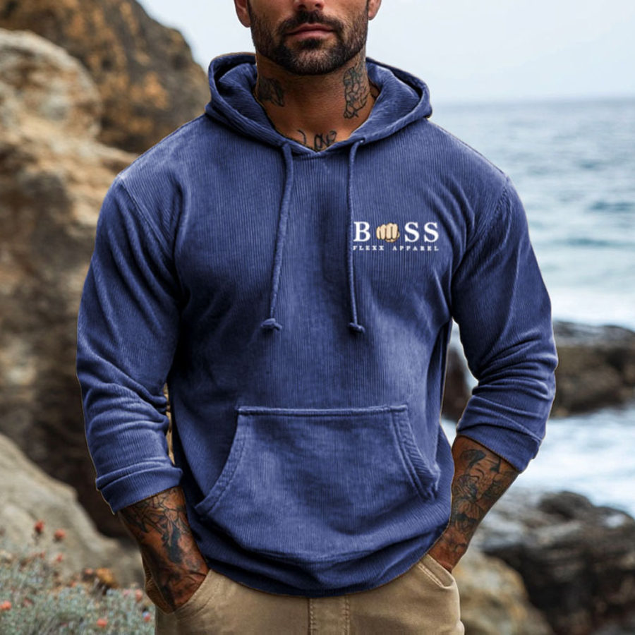 

Men's Vintage Corduroy Pocket Long Sleeve Casual Hoodie