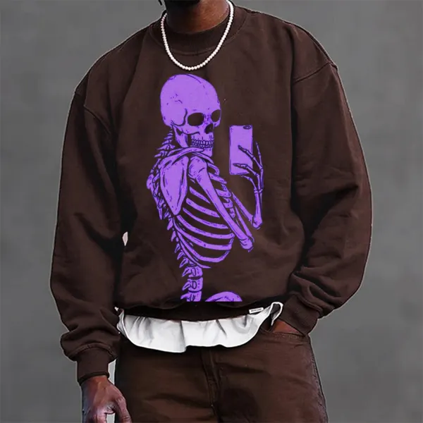 Halloween Skull Print Crew Neck Sweatshirt - Wayrates.com 