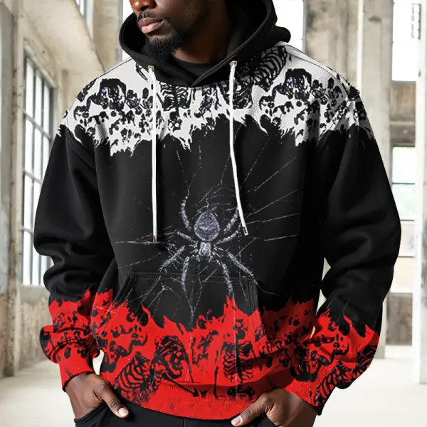 Halloween Men's Retro Spider Skull Print Hoodie - Wayrates.com 