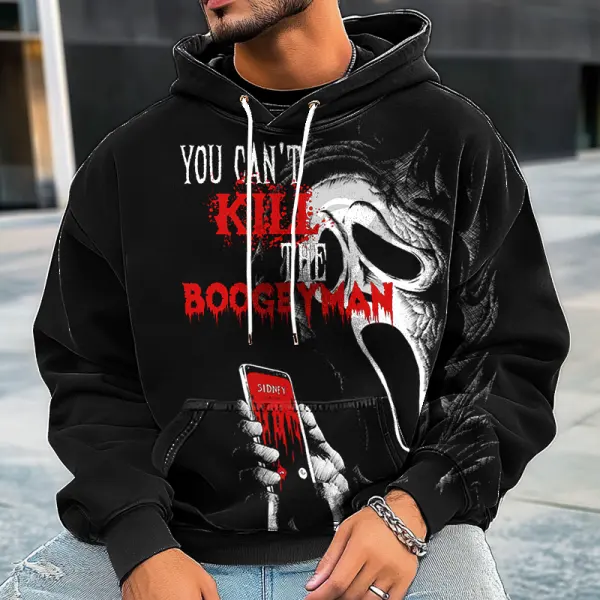 Halloween Can't Kill The Boogeyman Men's Retro Skull Print Hoodie - Wayrates.com 