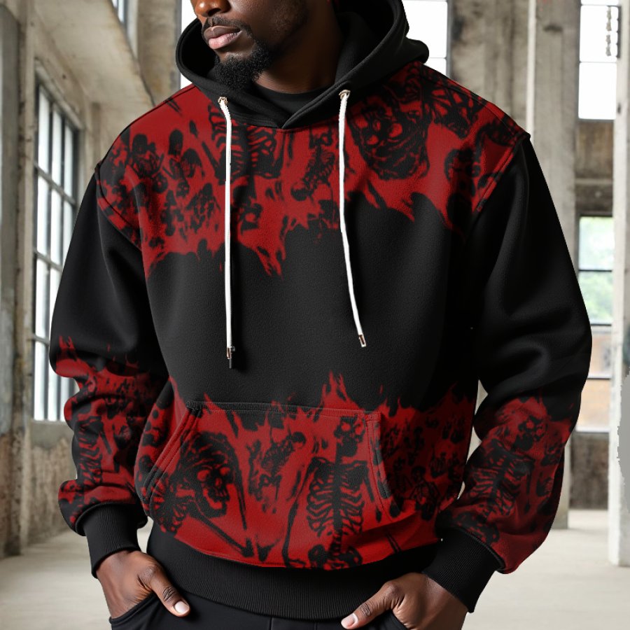 

Halloween Men's Retro Spider Skull Print Hoodie