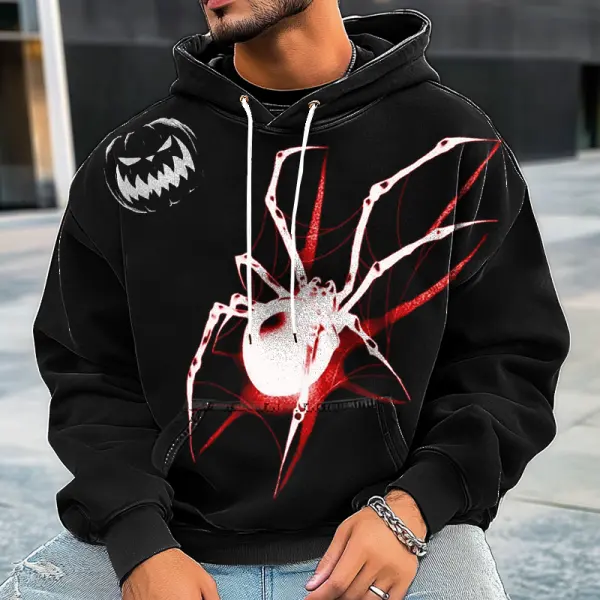 Halloween Men's Retro Spider Pumpkin Print Hoodie - Wayrates.com 