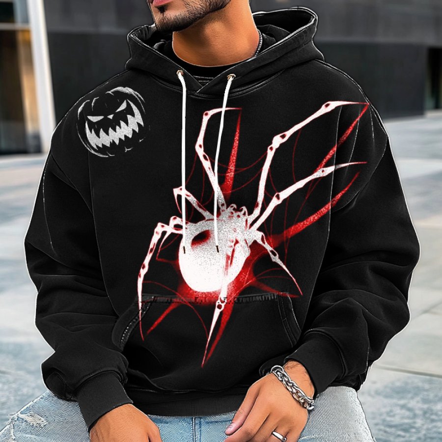 

Halloween Men's Retro Spider Pumpkin Print Hoodie