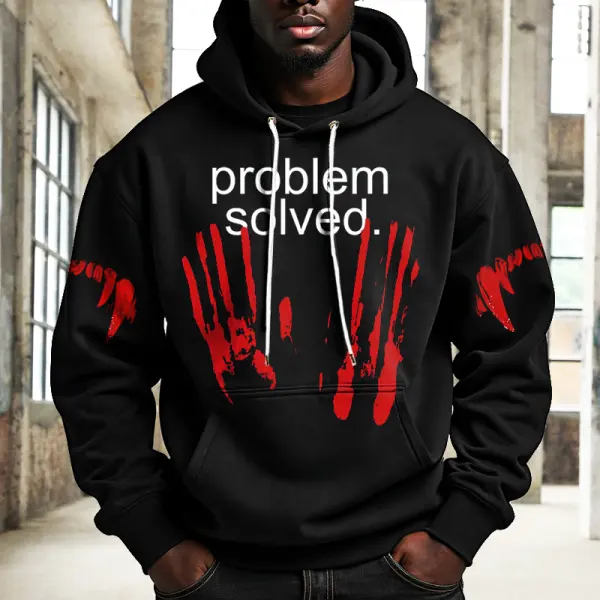 Halloween Problem Solved Men's Bloody Handprint Hoodie - Wayrates.com 
