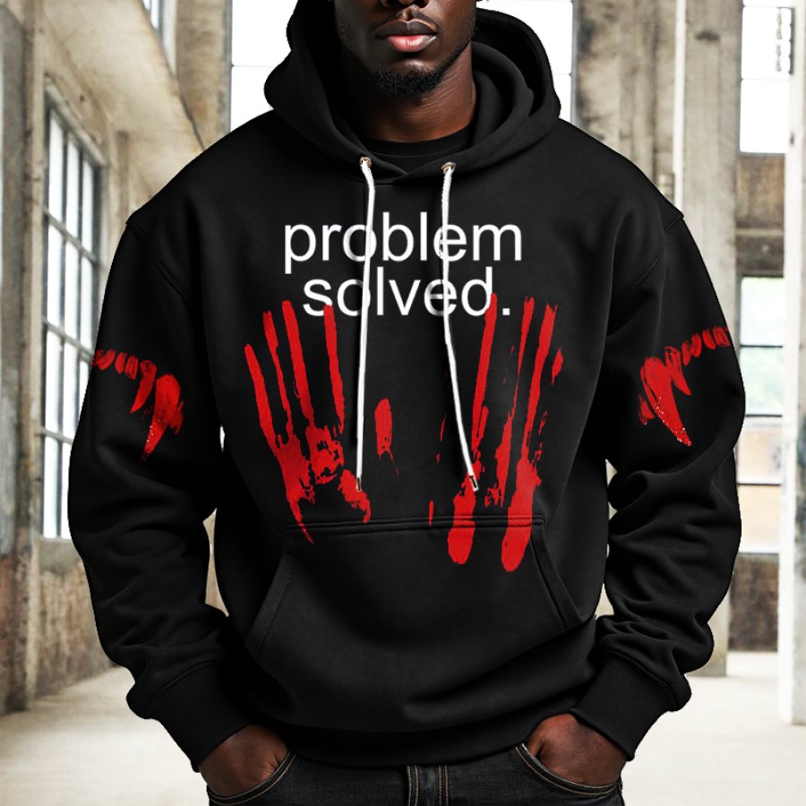 

Halloween Problem Solved Men's Bloody Handprint Hoodie