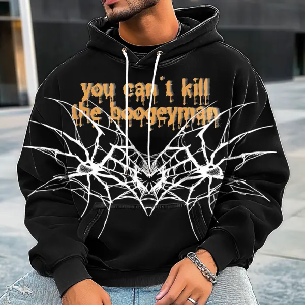 Halloween Can't Kill The Boogeyman Men's Retro Spider Print Hoodie - Wayrates.com 