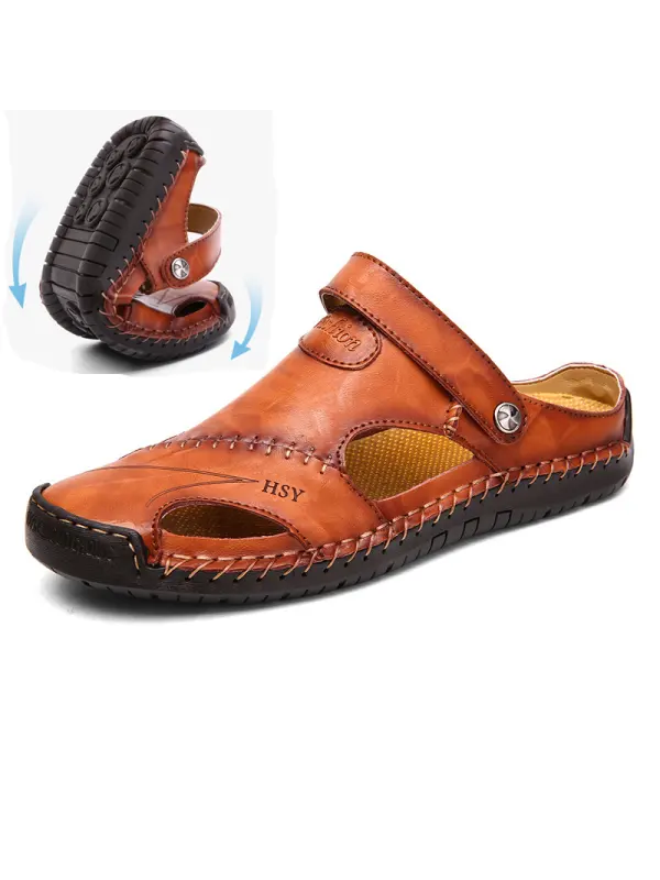 Men's Genuine Leather Two Wear Beach Sandals - Aptkoi.com 