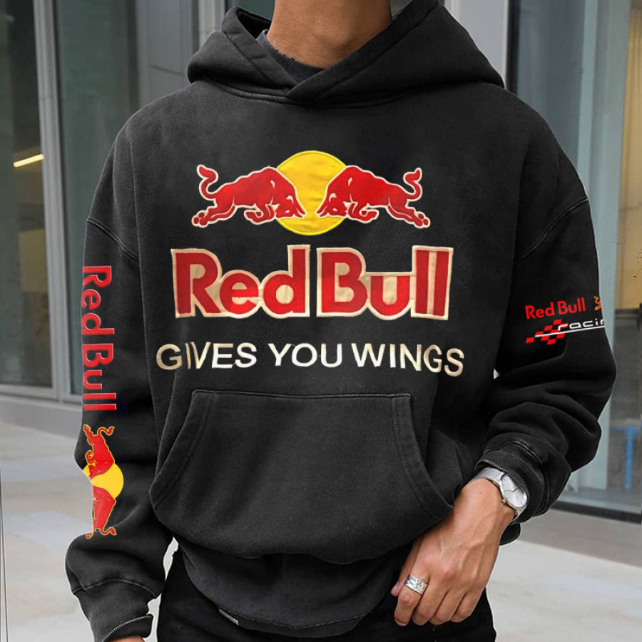 

Retro Racing Print Casual Hooded Sweatshirt