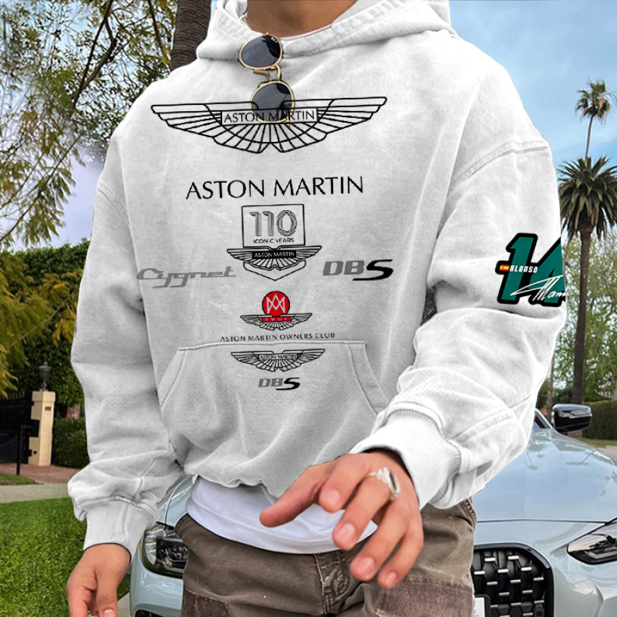 

Unisex Retro Racing Print Casual Hooded Sweatshirt