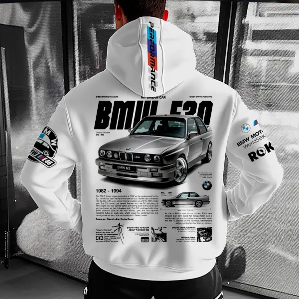 Unisex Oversize Leisure Sports Car Racing White Hoodie - Dozenlive.com 