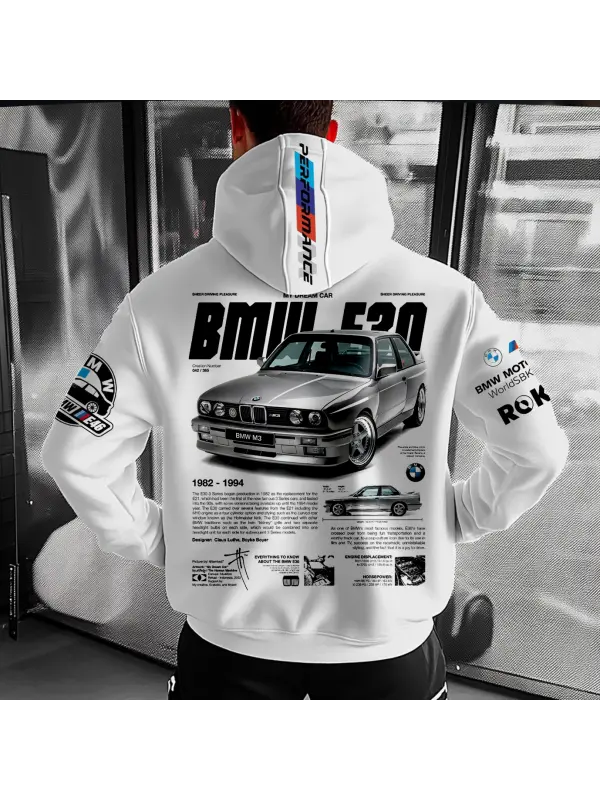 Unisex Oversize Leisure Sports Car Racing White Hoodie - Anrider.com 