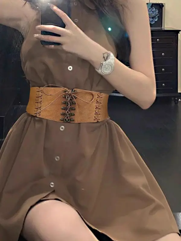 Women's Vintage Suede Stretch Band Lace-up Belt - Pragmaace.com 