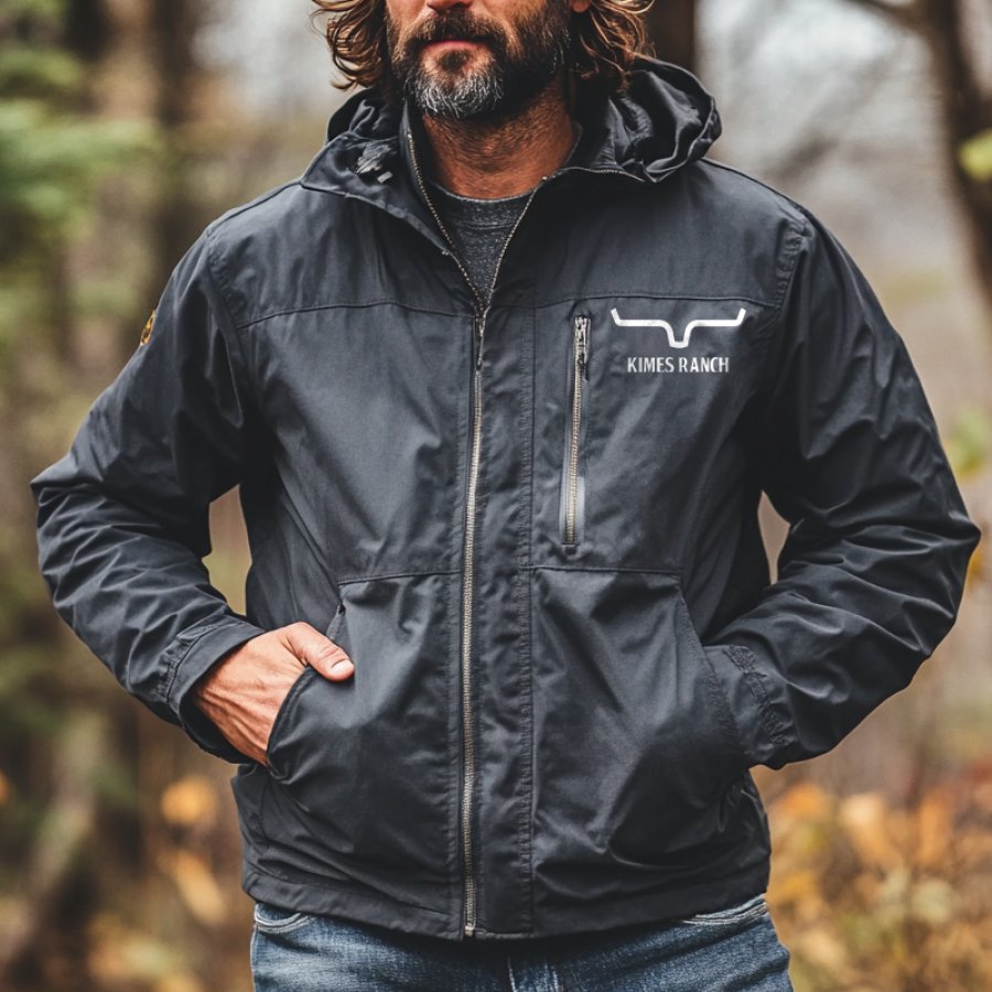 

Men's Outdoor Camping Pocket Zipper Vintage Hat Dark Gray Interchange Jacket