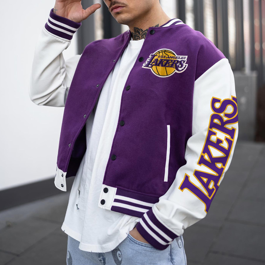 

Men's Casual Basketball Print Baseball Jacket