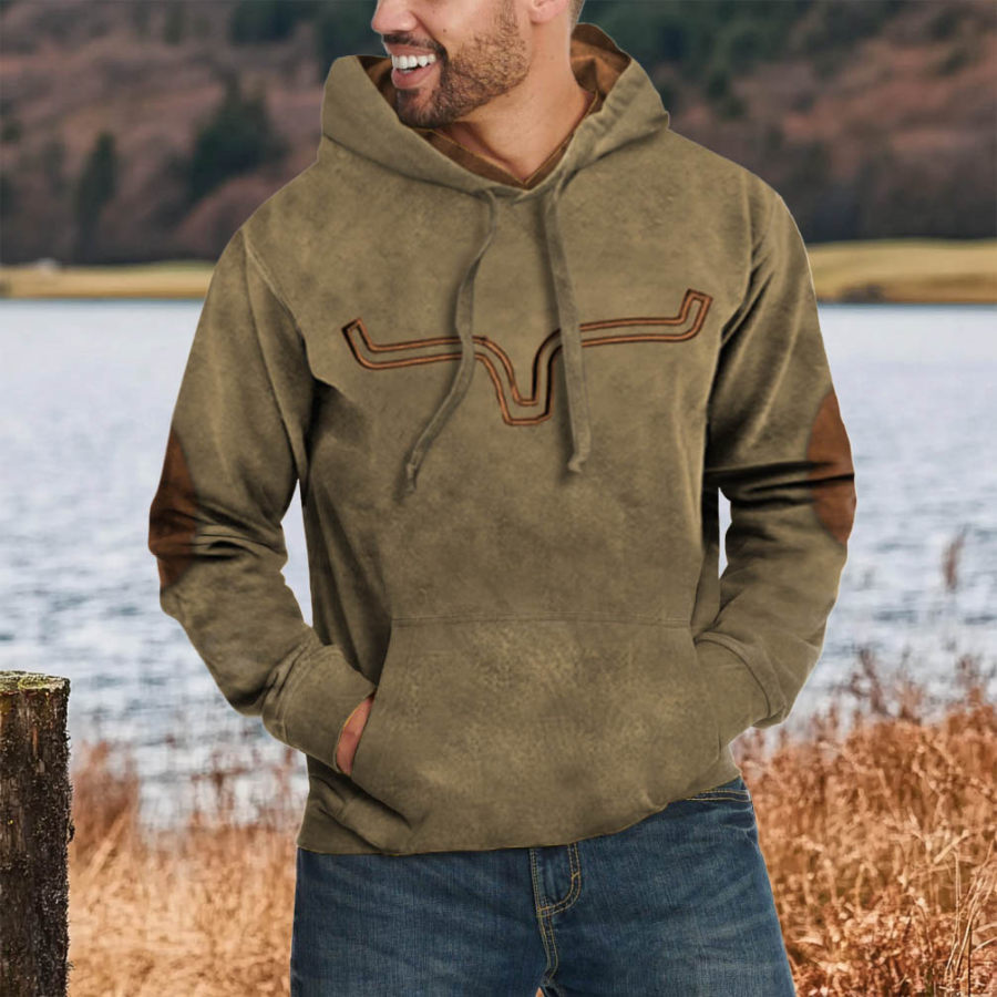 

Men's Vintage Western Denim Color Block Hoodie