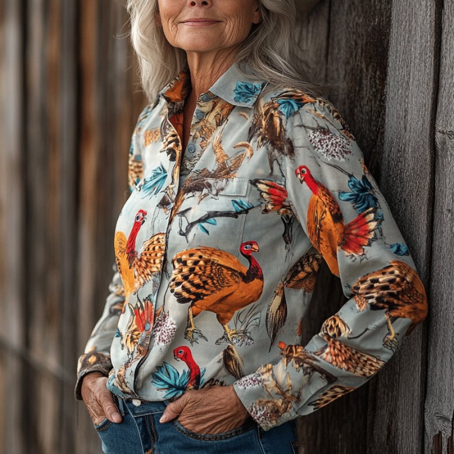 

Women's Western Cowboy Turkey Printed Thanksgiving White Shirts