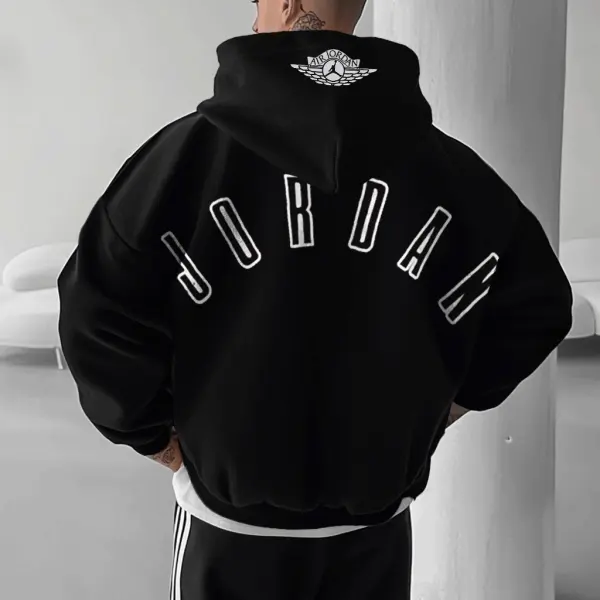 Unisex Basketball Lettering Oversized Relaxed Zip-Up Sweatshirt Jacket - Wayrates.com 