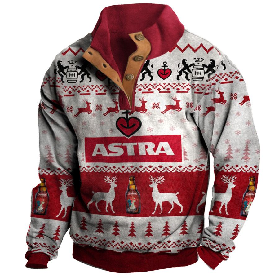 

Mens Vintage Christmas Print Stand Collar Sweatshirt