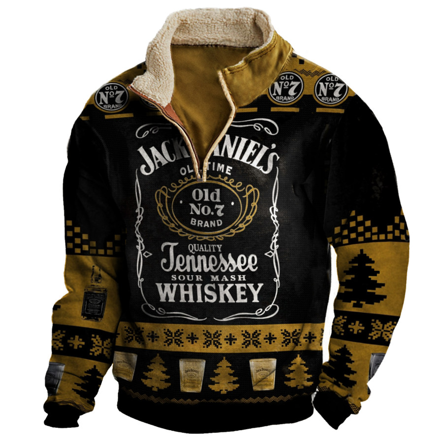 

Men's Vintage Jack Daniel's Christmas Print Half-Zip Stand Collar Sweatshirt