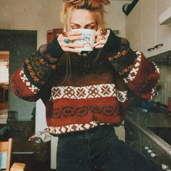 Women Vintage Round Neck Knitted Sweater - Wayrates.com 