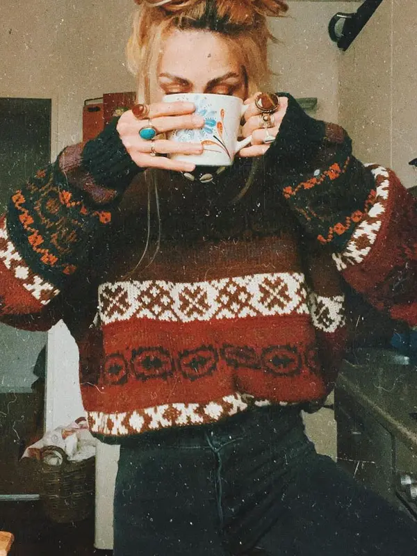 Women Vintage Round Neck Knitted Sweater - Menbarn.com 