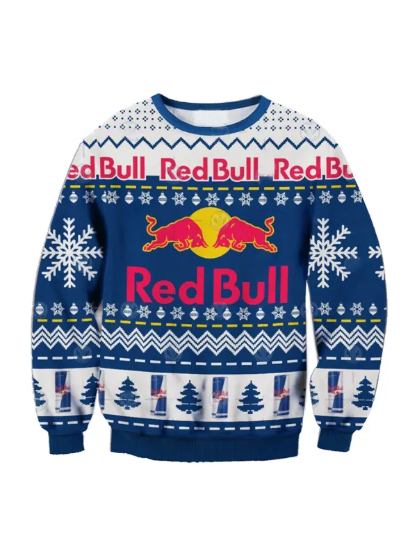 Unisex Red Racing Printed Casual Ugly Christmas Sweater - Aptkoi.com 